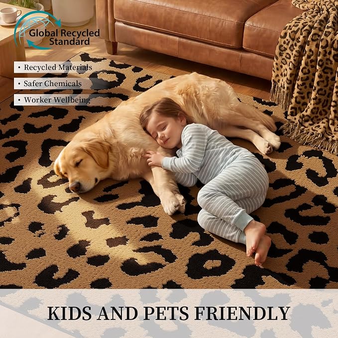 YIHOUSE 5×7 Ft Leopard Area Rugs, Washable High-Low Pile Plush Soft Rug - Image 5