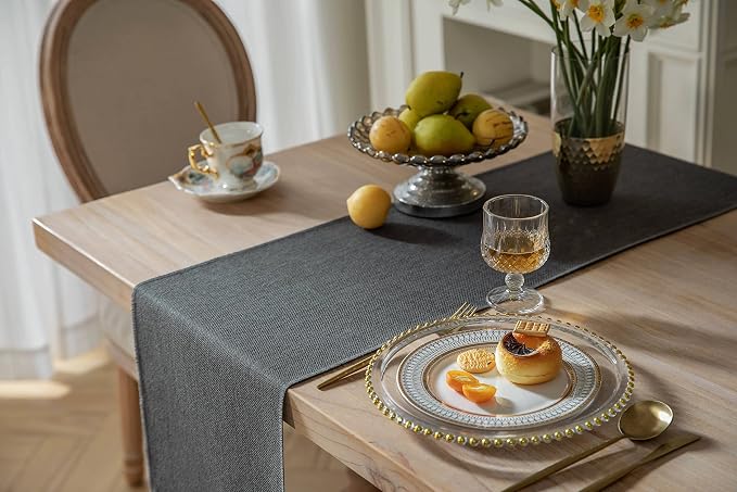Graphite Grey Table Runners 90 Inches Long, Burlap Linen Style Rustic Farmhouse - Image 4