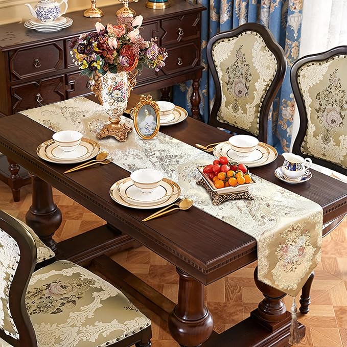 Jacquard Thick Table Runner 60" Beige - Image 7