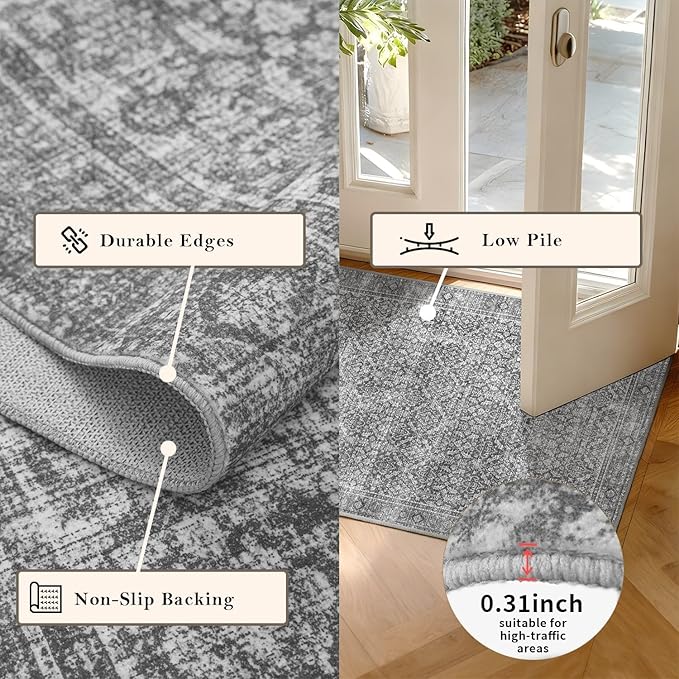 Latte&Fog 2x3 Entryway Rug, Small Vintage Grey Door Mat, Washable Kitchen Rug - Image 6