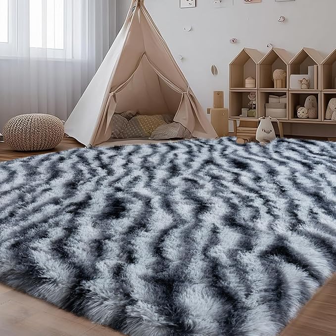qulint Zebra Rug for Living Room, 5x7 Fluffy Carpet for Bedroom Soft Shaggy - Image 4