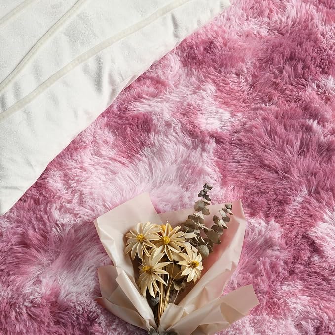 FlyDOIT Large Area Rugs for Living Room, 4x6 Feet Tie-Dyed Blush Shaggy Rug - Image 5