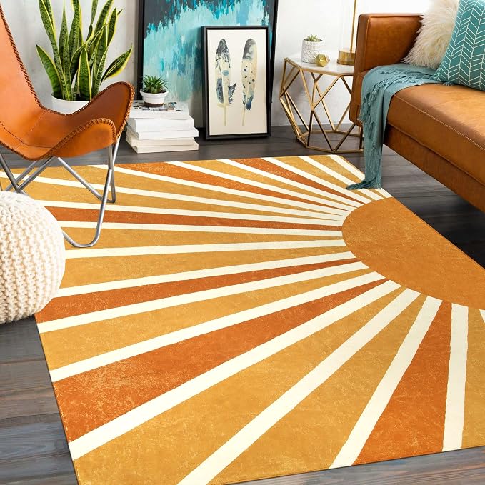 Lahome Rainbow Sun Area Rug: 8'x10' Ultra-Thin & Lightweight Machine Washable - Image 5