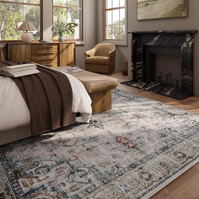 10x14 Area Rugs for Living Room: Washable Bedroom Rug Boho Vintage Rugs Stain - Image 3