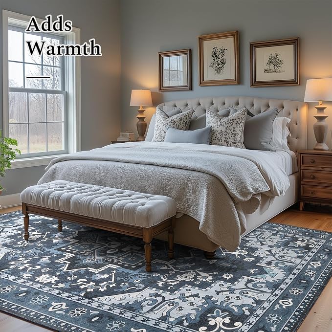 Rugflix 4x6 Area Rugs Machine Washable, Dark Navy Blue Carpet - Image 7