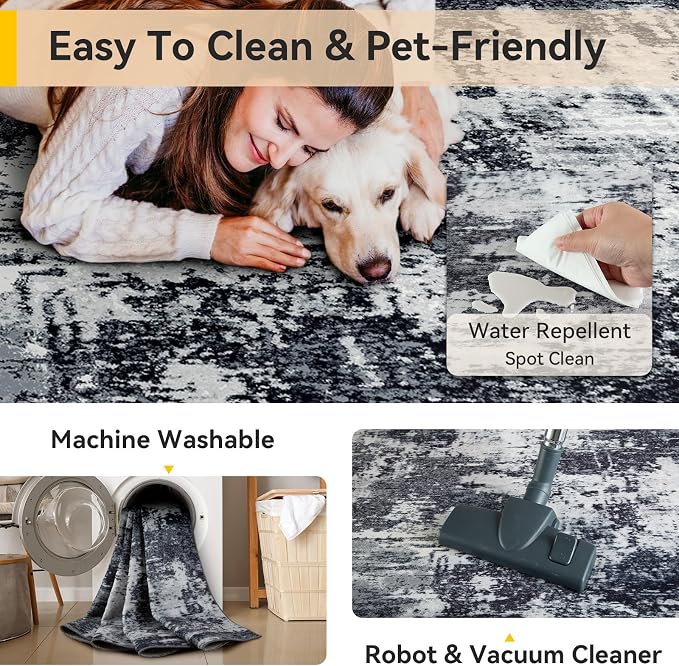 RELEANY Washable Area Rugs 6'x9' Non-Slip Modern Abstract Soft - Image 4