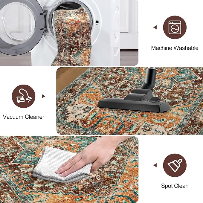 Yamaziot Washable Runner Rug, 2x5 Non-Slip Boho Vintage Hallway Rug Runner - Image 5