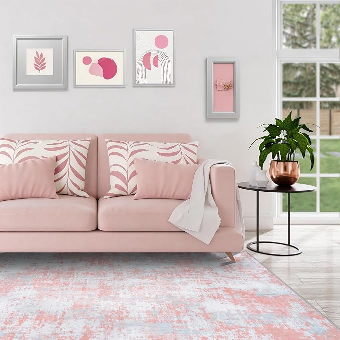 Pink Rug Carpet 6x9 Area Rugs for Bedroom Girls: Washable Modern Rug for Living - Image 9