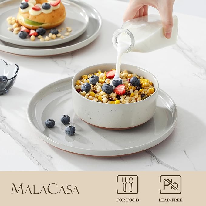 MALACASA Plates and Bowls Sets, 24 Pieces Modern Ceramic Dinnerware Set - Image 3