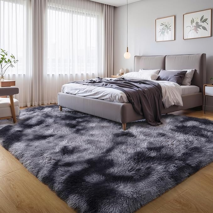 KICHOWUA Thick Area Rug Dark Grey Fluffy 4x6 - Image 7