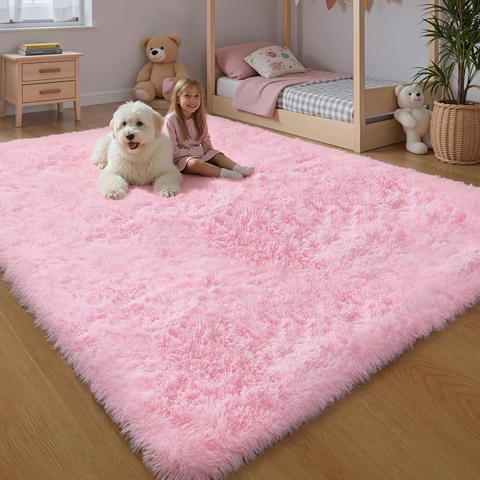 Pink Fluffy 8x10 Large Area Rugs - Image 6