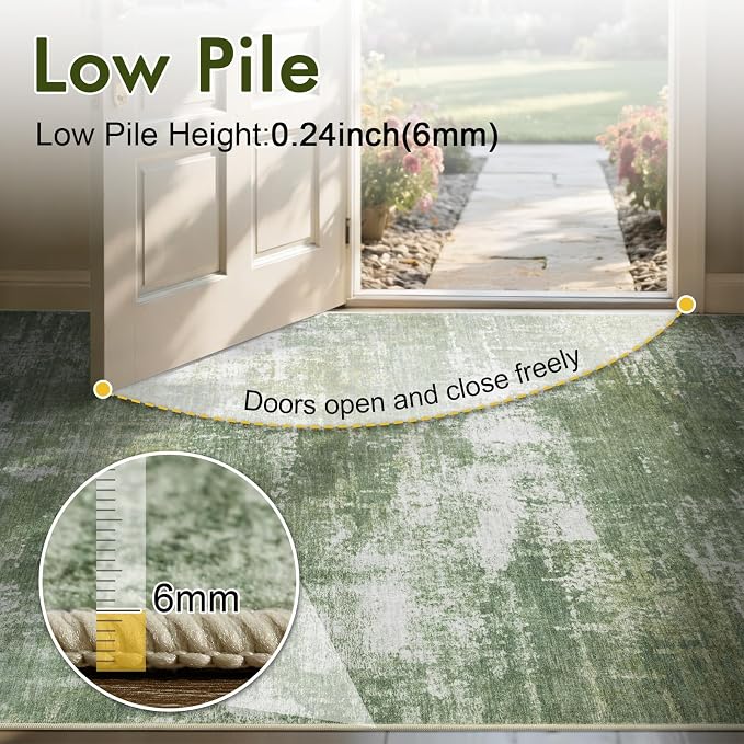 2x6 Ft Washable Runner Rug, Non-Slip Low Pile Hallway Kitchen Area Rug - Image 7