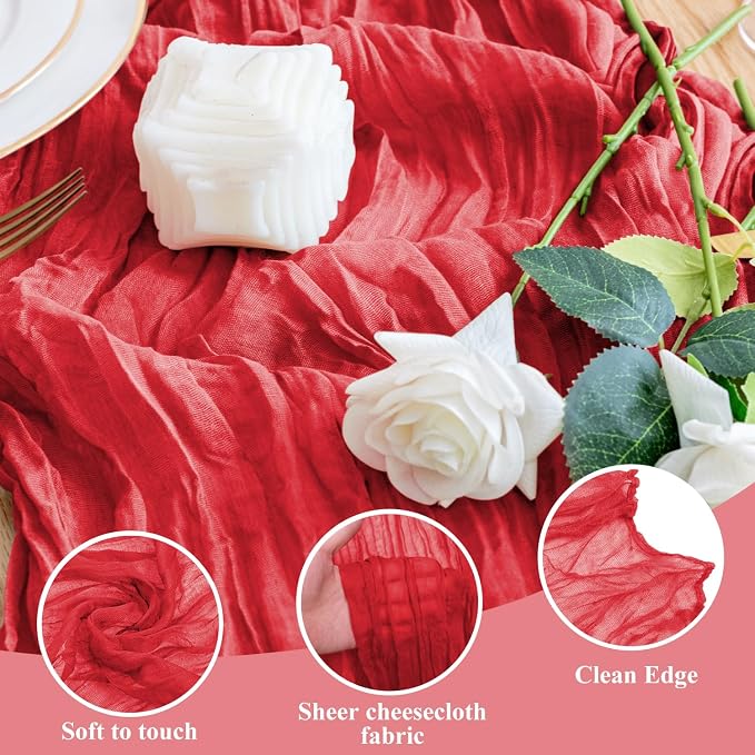 Cheesecloth Table Runner Red 10FT Boho Gauze Runner, 4 Pack | 120 Inch Cheese - Image 3