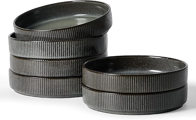 famiware Star 8.25" Pasta Bowls Set of 6, Bowl Plates, Deep Forest | Microwave by Famiware