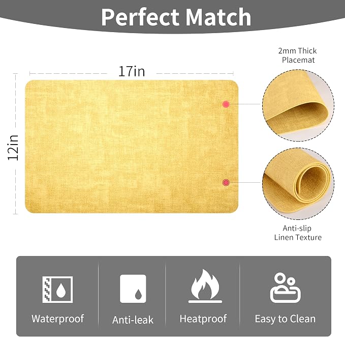 Maxpearl Faux Leather Placemats Set of 8, Light Yellow | Waterproof - Image 8