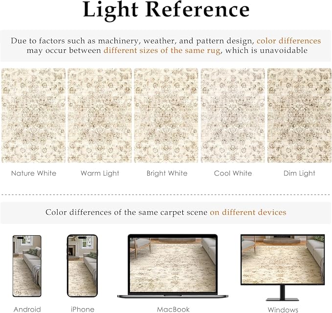 2'6x10 Washable Neutral Runner Rug Beige Vintage Hallway Kitchen Carpet - Image 9
