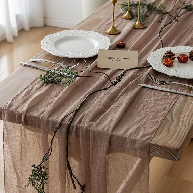 10Pcs Nude Cheesecloth Table Runner 120 Inches by KEKETOARRANGE