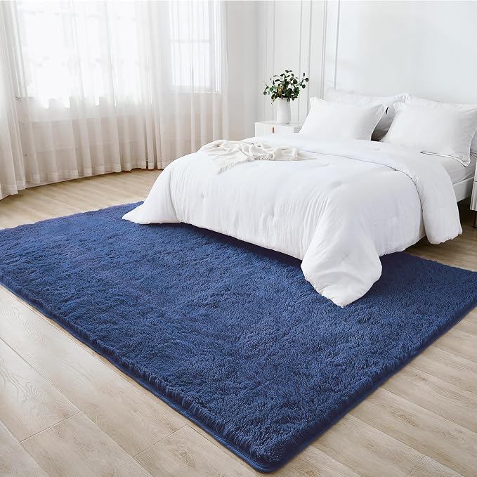 Litanika 4x6 Shag Area Rug for Living Room Bedroom, Dark Blue High Pile Ultra - Image 3