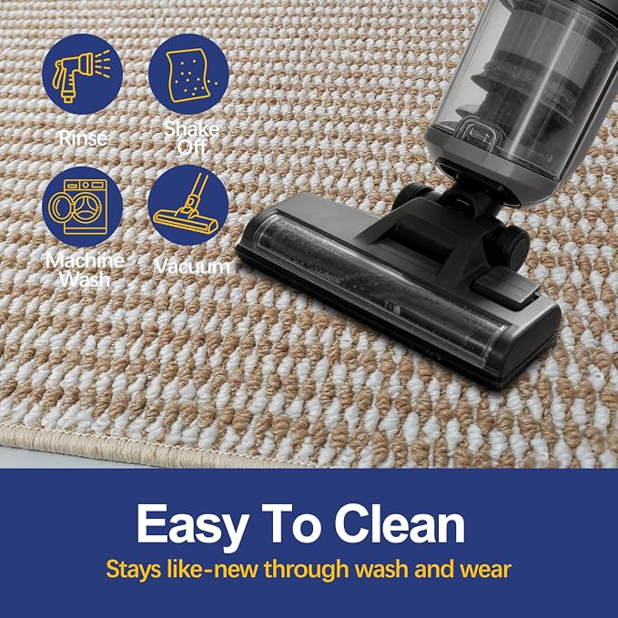Faux Jute Area Rug 4'x6', Washable & Non-Slip, Taupe & White | 0.27" Low Pile - Image 3