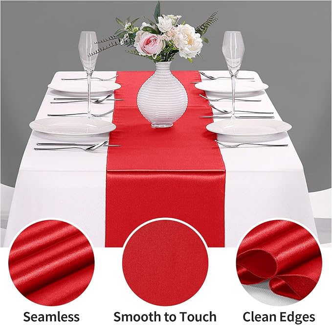 5-Pack Satin Table Runner Red 12 x 108 inches Long, Table Runners - Image 3