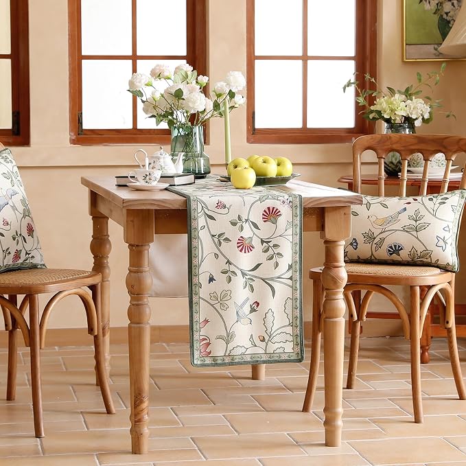 bilin gaier Designer French Linen Small Table Runner, Floral Pattern, Dining - Image 7
