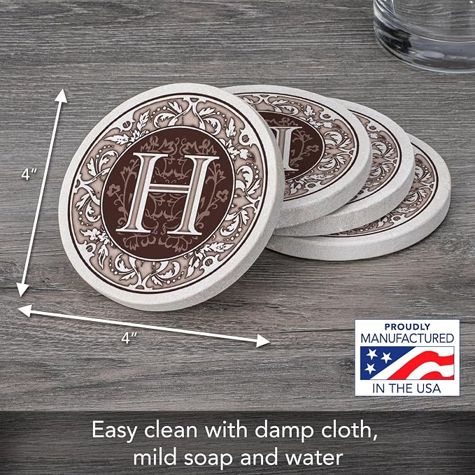 Thirstystone Monogram Round Sandstone Coaster4 Pack | 4" Diameter, Manufactured - Image 3
