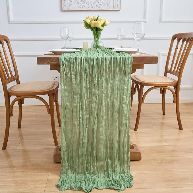 Asee'm 4pcs Cheesecloth Table Runner 120 Inches Sage Green Boho Gauze Cheese - Image 6