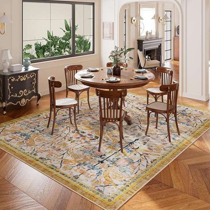 AMTOVO 9x12 Washable Area Rugs for Living Room, Non-Slip&Non-Shedding Floral - Image 2