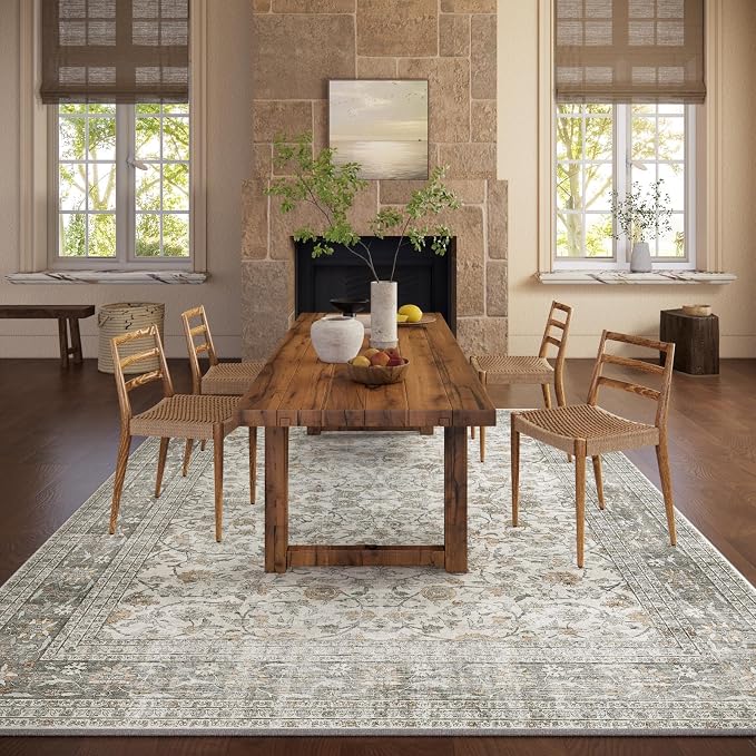Machine Washable Rugs for Living Room: 8x10 Area Rugs for Bedroom Vintage Stain - Image 5