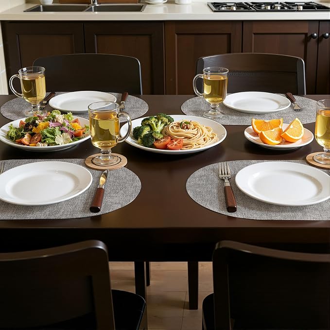 Placemats Set of 6, 11.8 x 17 Inch, Light Grey | Heat Resistant Oval Faux - Image 2