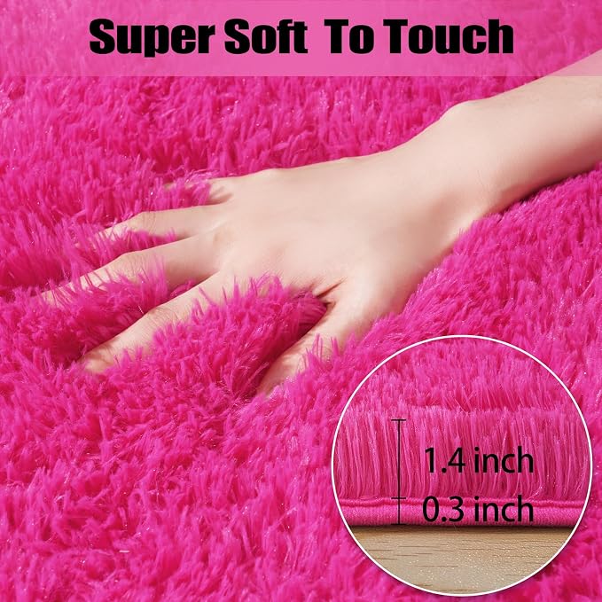 qulint Hot Pink Area Rug for Bedroom, Fluffy Soft 4x6 Shag Rug for Living Room - Image 2