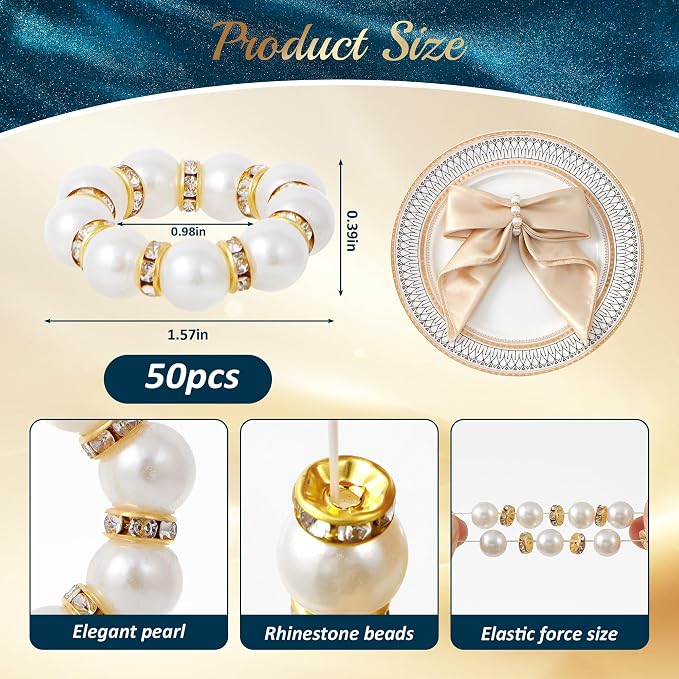 APTWOW 50Pcs Pearl Gold Napkin Rings - Image 2