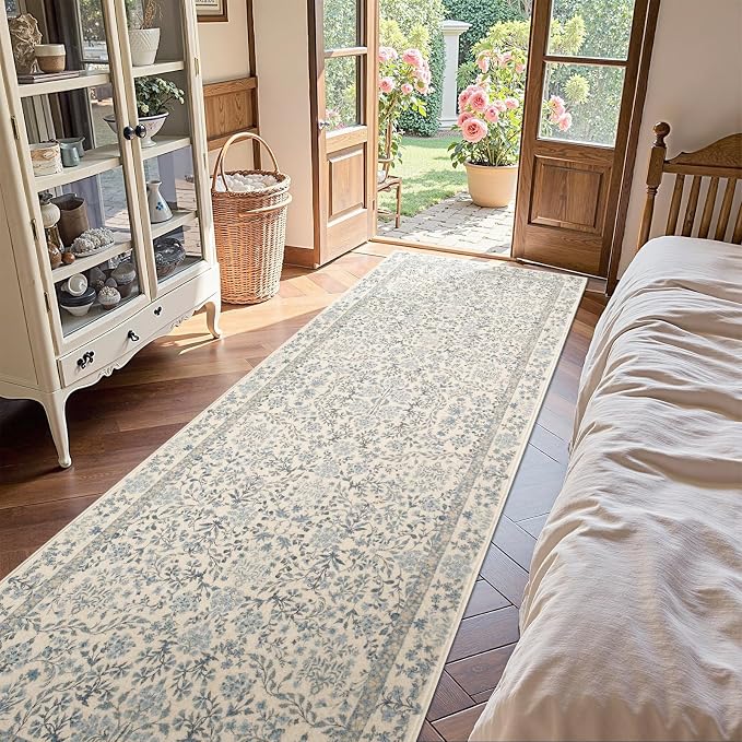 jinchan Zenith Floral Runner Rug 3x8 Washable Kitchen Runner Non-Slip Low-Pile - Image 2