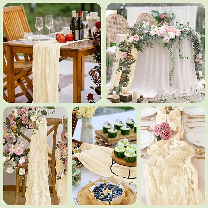 Cheesecloth Table Runner Beige 10FT Boho Gauze Runner - Image 7