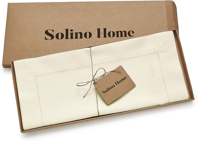 Solino Home Cotton Linen Dining Table Runner Ivory Hemstitch, 14 x 48 in | - Image 5