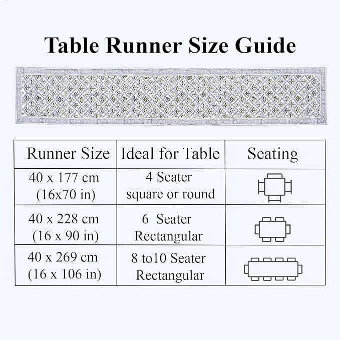 Light Steel Blue Hand Block Print 100% Cotton Table Runner 16x70 Inch | Perfect - Image 4