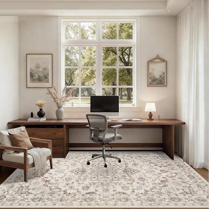 8x10 Area Rugs for Living Room: Washable Rug Soft Vintage Distressed Floral - Image 6