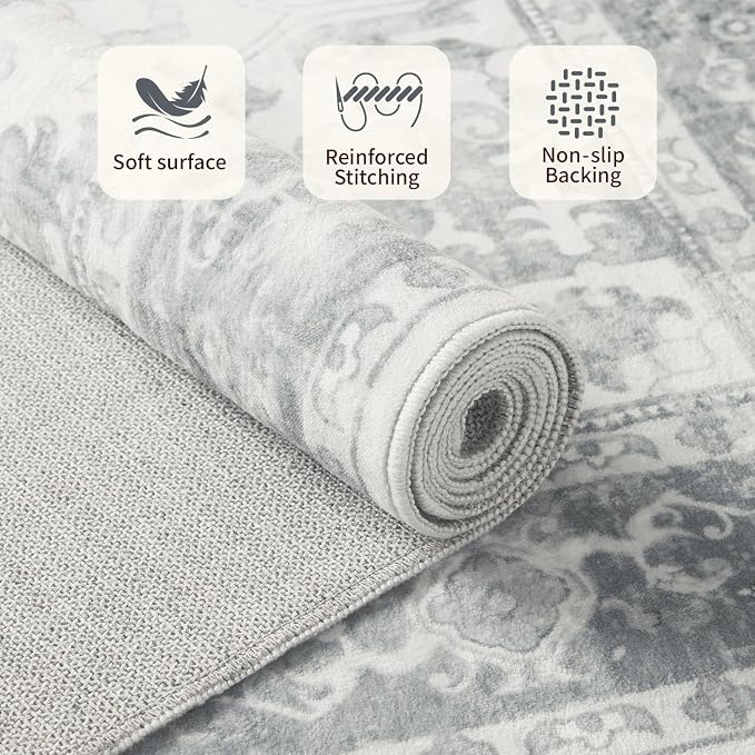Rugxara 6x9 Washable Area Rug for Living Room, Neutral Vintage Large Boho Rugs - Image 5