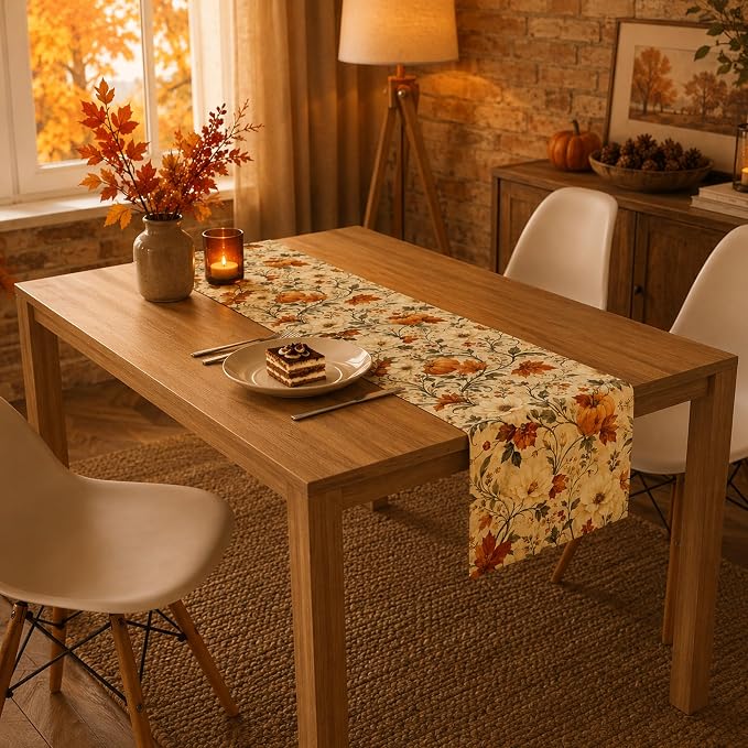 Fall Decor - Vintage Autumn Pumpkin Floral Table Runner | Fall Decorations - Image 5