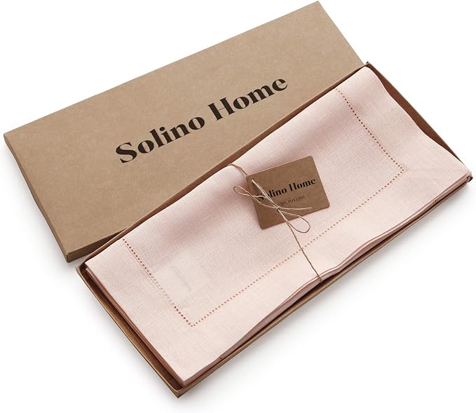 Solino Home 100% Pure Linen Table Runner Pink, Classic Hemstitch 14 x 36 in | - Image 5