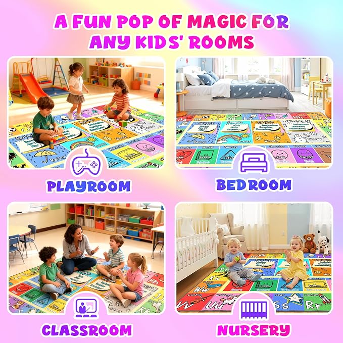 Large Classroom Rug Elementary 8x10 | Soft, Non-Slip & Washable Kids Play Mat | - Image 5