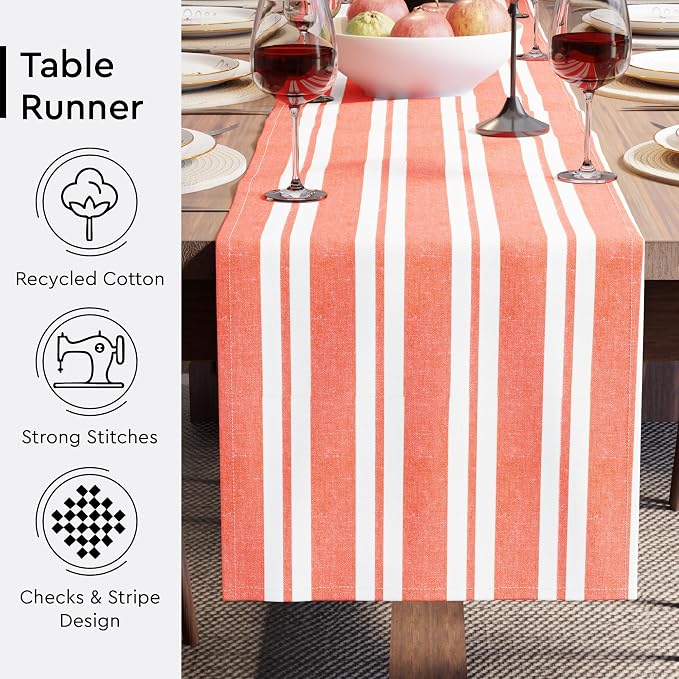 Encasa XO Table Runner, Woven Cotton Dining Runner 13"x120" Franca Orange - Image 3
