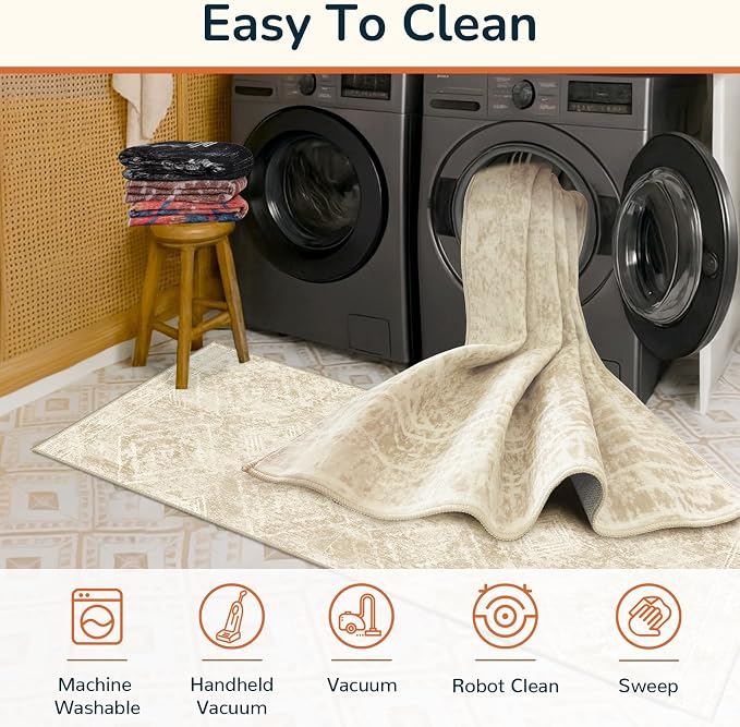 BESTSWEETIE Area Rug 9x12 Rug Machine Washable Non-Slip Low Pile Print Pattern - Image 3