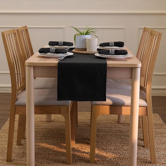 Encasa XO Table Runner, Cotton Canvas Dining Runner 13"x104" | Jet Black - Image 4