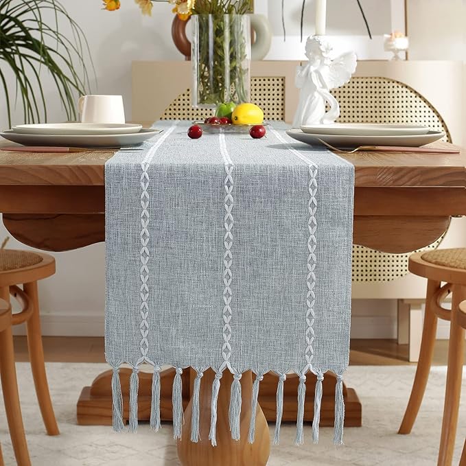 Wracra Rustic Linen Table Runner, Dusty Blue Table Runners 72 inches Long | by Wracra