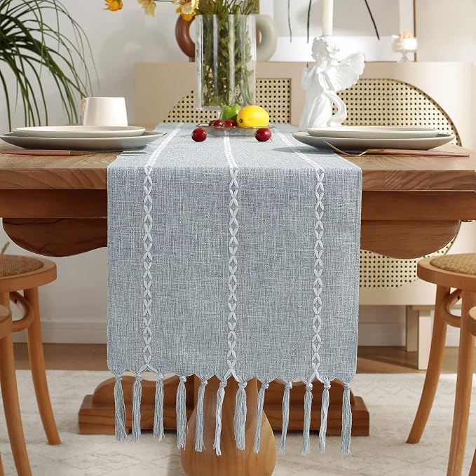 Wracra Rustic Linen Table Runner, Dusty Blue Table Runners 90 inches Long | by Wracra