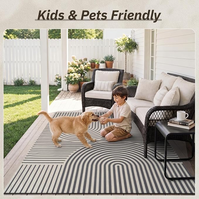 AMOAMI Outdoor Rug Patio Rug 6x9 ft Quick Dry Flatweave Textured Machine - Image 2