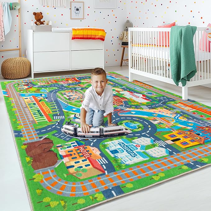 Car Rug Play Mat for Kids Toy Cars, Road Traffic Playmat for Kid Bedroom - Image 3