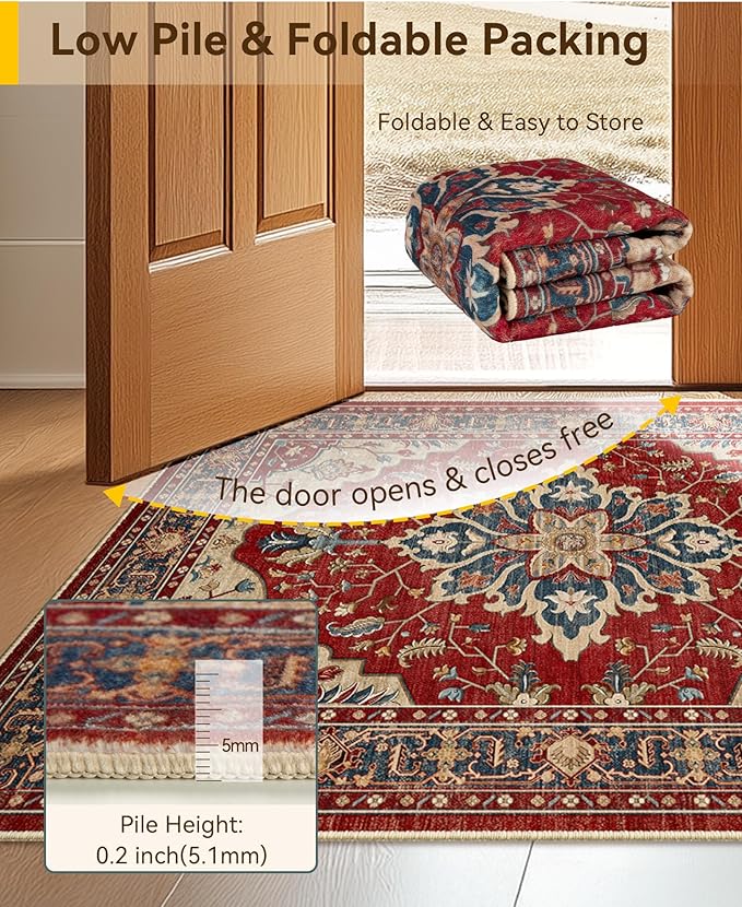RELEANY Area Rugs 6'x8' Washable Non-Slip, Floral Vintage Distress Medallion - Image 3