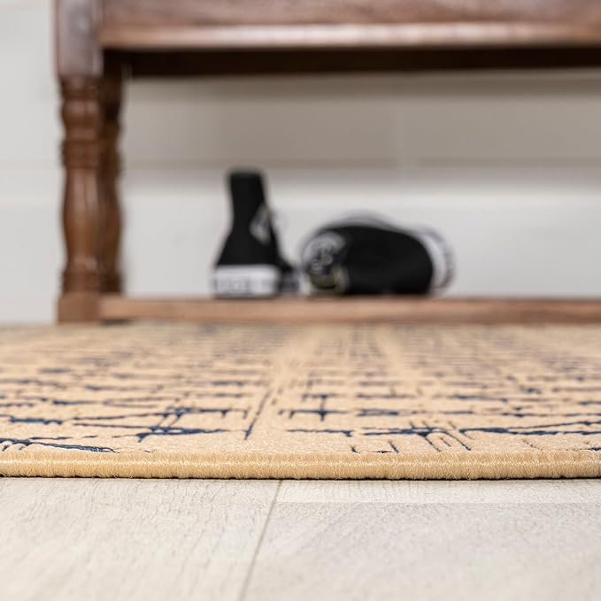JONATHAN Y Moroccan Geometric Indoor Outdoor Round Area Rug 6 Ft Beige/Navy - Image 5